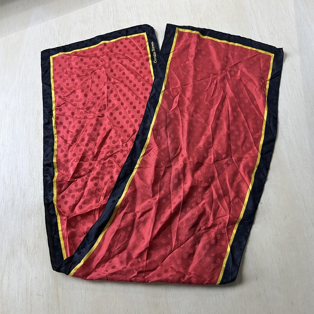 Carolina Herrera Scarf Womens One Size Red Polka Dot Silk Satin Square Logo